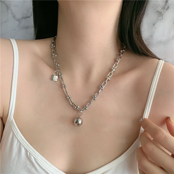 aomu 2020 thick chain small lock design necklace metal ball pendant collarbone chain necklace for women men jewelry party, Golden;silver
aomu 2020 thick chain small lock design necklace metal ball pendant collarbone chain necklace for women men jewelry party, Golden;silver