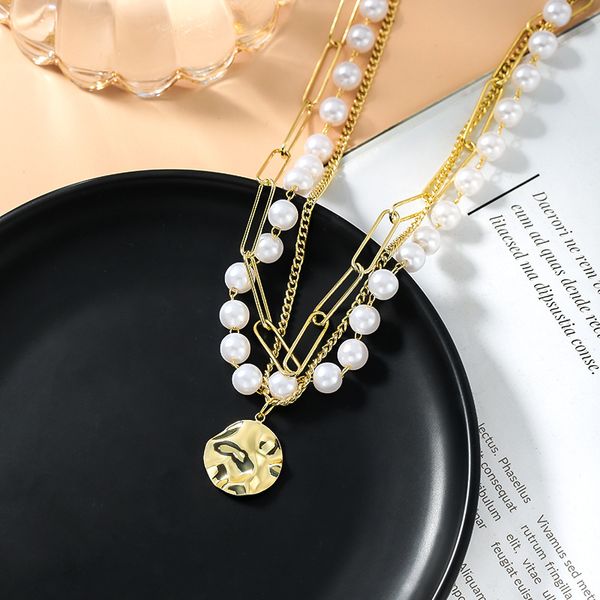 pendant necklaces european and american pearl necklace irregular metal wafer multilayer short clavicle chain joker sweater, Silver
pendant necklaces european and american pearl necklace irregular metal wafer multilayer short clavicle chain joker sweater, Silver