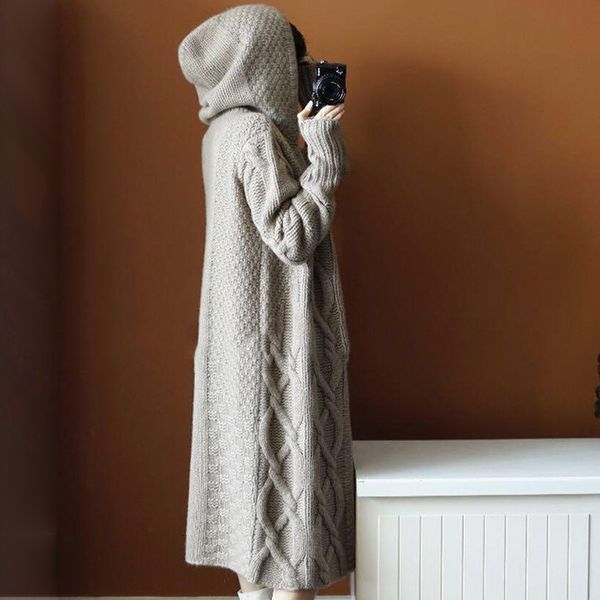 lucyever fashion korean twist knitted long cardigans women loose hooded sweater coat woman solid casual open stitch coats mujer, Tan;black
lucyever fashion korean twist knitted long cardigans women loose hooded sweater coat woman solid casual open stitch coats mujer, Tan;black