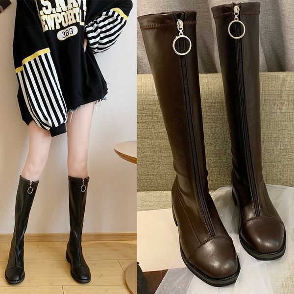 boots women's autumn and winter boots, front zipper, long but knee medium thick heel flat high, thin stretch, Black
boots women's autumn and winter boots, front zipper, long but knee medium thick heel flat high, thin stretch, Black