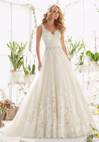 Vivian's Bridal 2018 Fashion Deep V Neck A-line Wedding Dress Sleeveless Backless Lace Applique Sashes Floor-length Bridal Dress, White
Vivian's Bridal 2018 Fashion Deep V Neck A-line Wedding Dress Sleeveless Backless Lace Applique Sashes Floor-length Bridal Dress, White