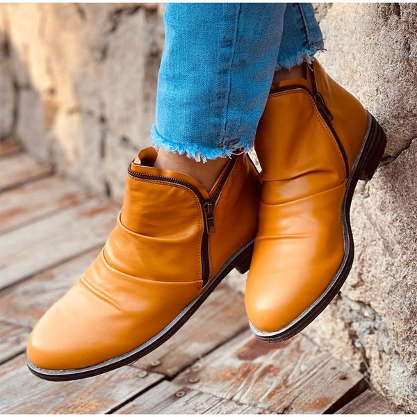 women boots leather ankle boots flat shoes winter snow zipper retro punk ladies shoes botas mujer 2020, Black
women boots leather ankle boots flat shoes winter snow zipper retro punk ladies shoes botas mujer 2020, Black