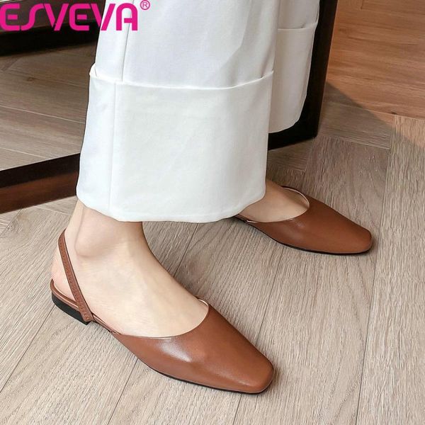 esveva 2020 cow leather quality sandals square low heel concise women shoes summer retro square toe ladies flats size 34-40, Black
esveva 2020 cow leather quality sandals square low heel concise women shoes summer retro square toe ladies flats size 34-40, Black
