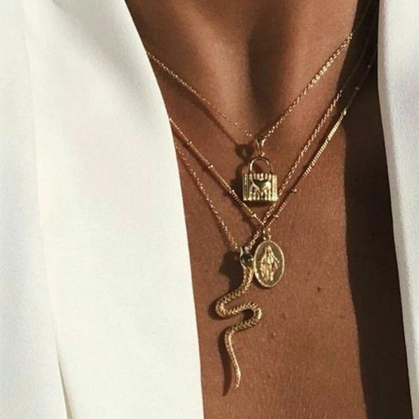 pendant necklaces bohemian fashion gold color virgin mary snake love necklace set trendy lock geometric multilayer party jewelry, Silver
pendant necklaces bohemian fashion gold color virgin mary snake love necklace set trendy lock geometric multilayer party jewelry, Silver
