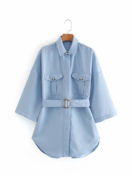 2020 blue long sleeve women blouses shirts autumn fall new women's fashion show slim blue mid-length belt shirt, White
2020 blue long sleeve women blouses shirts autumn fall new women's fashion show slim blue mid-length belt shirt, White