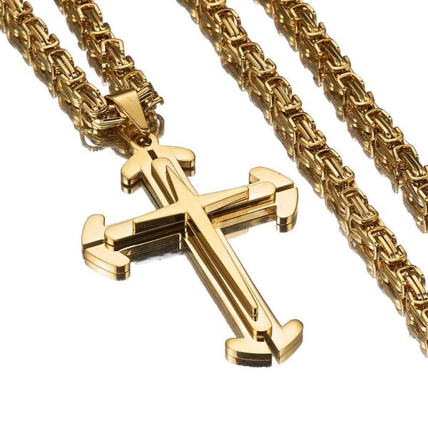 new fashion gold color stainless steel biker men's cross pendant 5mm byzantine chain necklace jewelry 18-36 inches length, Silver
new fashion gold color stainless steel biker men's cross pendant 5mm byzantine chain necklace jewelry 18-36 inches length, Silver