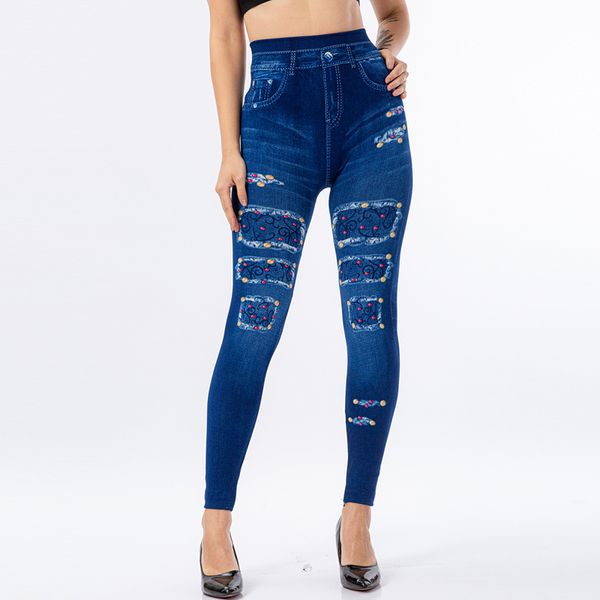 women's leggings fashion slim women faux denim jeans long pocket printing summer casual pencil pants, Black
women's leggings fashion slim women faux denim jeans long pocket printing summer casual pencil pants, Black