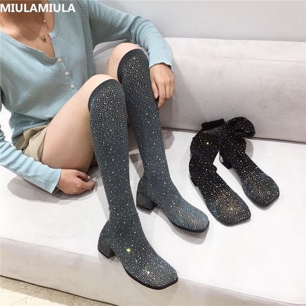 2020 autumn fashion luxury bling rhinestone thigh high sock boots square heels stretch fabric knee-high booties women, Black
2020 autumn fashion luxury bling rhinestone thigh high sock boots square heels stretch fabric knee-high booties women, Black