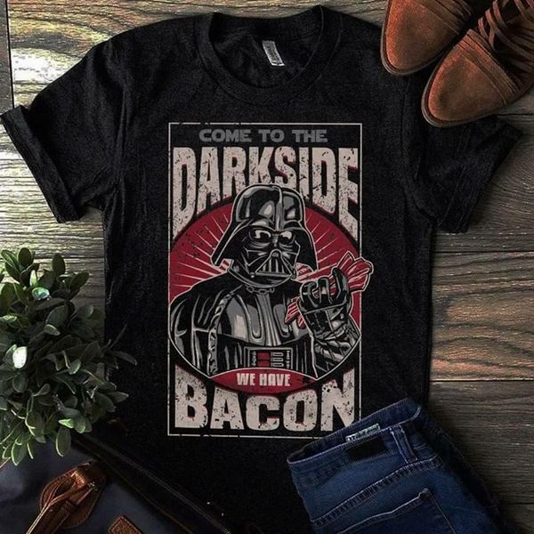 dark vader come to the darkside we have bacon t shirt black cotton men s 4xl