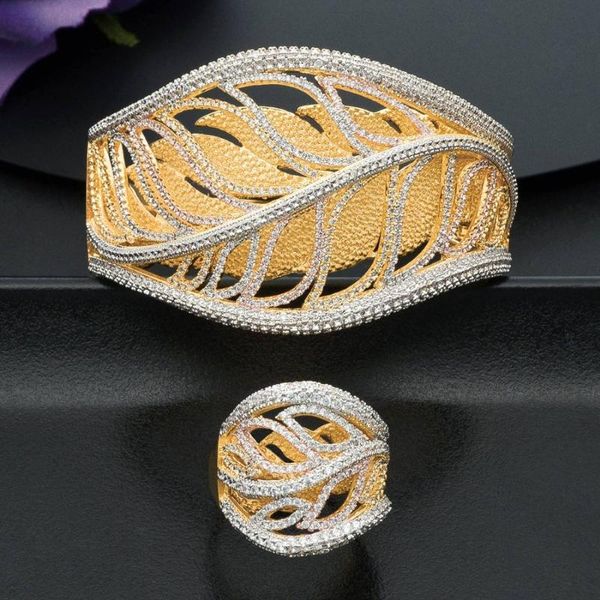 modemangel luxury leaves wedding jewelry sets cubic zircon three color copper bracelets bangle and ring jewelry sets, Silver
modemangel luxury leaves wedding jewelry sets cubic zircon three color copper bracelets bangle and ring jewelry sets, Silver