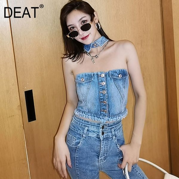 women's tanks & camis 2021 deat summer fashion denim halter single breasted pocket washted short t-shirt female wm93905l, White
women's tanks & camis 2021 deat summer fashion denim halter single breasted pocket washted short t-shirt female wm93905l, White