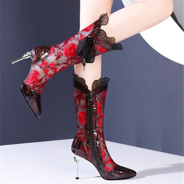 spring new fashion pointed toe boots stiletto boots rose net gauze metal heeled women, Black
spring new fashion pointed toe boots stiletto boots rose net gauze metal heeled women, Black