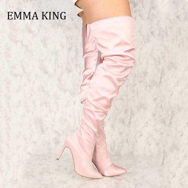 blush pointy close toe slouchy thigh high heel boots slippery fabric women over the knee boots club party women shoes 2020, Black
blush pointy close toe slouchy thigh high heel boots slippery fabric women over the knee boots club party women shoes 2020, Black