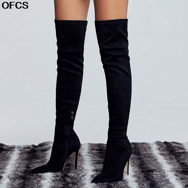 over the knee boots women thigh high boots shoes flock thin high heels long pointed toe women shoes size 35-42, Black
over the knee boots women thigh high boots shoes flock thin high heels long pointed toe women shoes size 35-42, Black