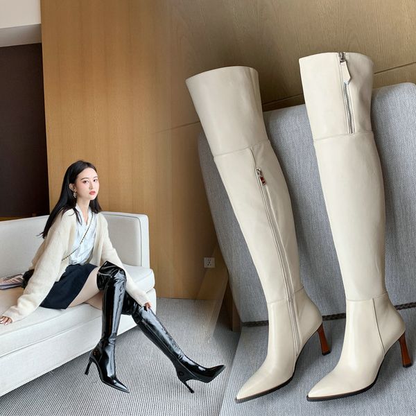 genuine leather high heels women over the knee boots zipper pointed toe winter slim thigh high boots black beige
genuine leather high heels women over the knee boots zipper pointed toe winter slim thigh high boots black beige
