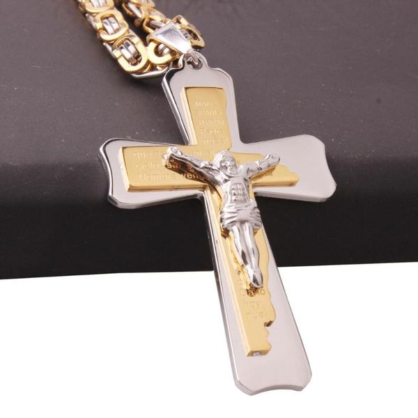 multilayer cross necklace for men byzantine stainless steel chain catholic crucifix pendant male punk rock ornaments, Silver
multilayer cross necklace for men byzantine stainless steel chain catholic crucifix pendant male punk rock ornaments, Silver