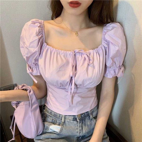 women's blouses & shirts cropped shirt summer sweet square collar women short puff sleeve solid crop for girls gr0669, White
women's blouses & shirts cropped shirt summer sweet square collar women short puff sleeve solid crop for girls gr0669, White