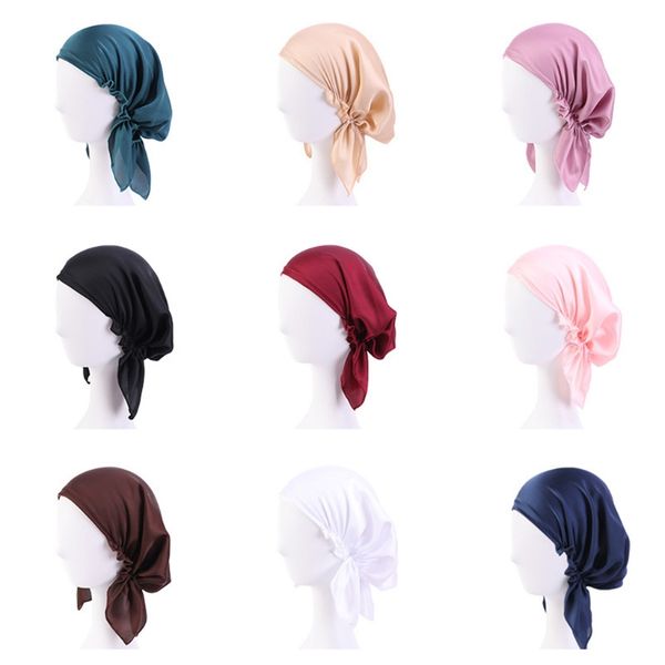 women satin night sleep hat solid color muslim turban elastic beanie cap hair loss chemo headscarf pre tied hair cover, Blue;gray
women satin night sleep hat solid color muslim turban elastic beanie cap hair loss chemo headscarf pre tied hair cover, Blue;gray