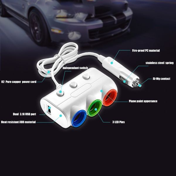 120w smart phone dual usb 3 in 1 car cigarette socket lighter led light charger extension cable adapter
120w smart phone dual usb 3 in 1 car cigarette socket lighter led light charger extension cable adapter