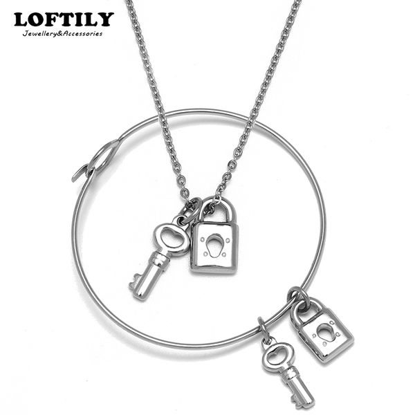 pendant necklaces bracelet necklace couple sets fashion concentric lock key titanium steel stainless jewelry for woman zircon wedding gift, Silver
pendant necklaces bracelet necklace couple sets fashion concentric lock key titanium steel stainless jewelry for woman zircon wedding gift, Silver