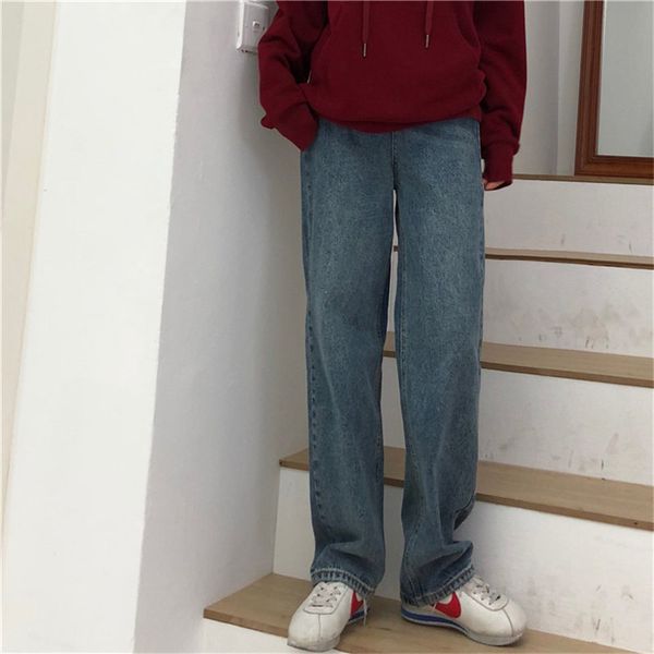 2020 new all match straight fresh loose autumn women female plus size fashion high waist jeans full-length denim trousers, Blue 
2020 new all match straight fresh loose autumn women female plus size fashion high waist jeans full-length denim trousers, Blue