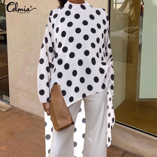 women's blouses & shirts celmia 2021 women fashion polka dot long sleeve irregular casual loose work blusas femininas plus size, White
women's blouses & shirts celmia 2021 women fashion polka dot long sleeve irregular casual loose work blusas femininas plus size, White