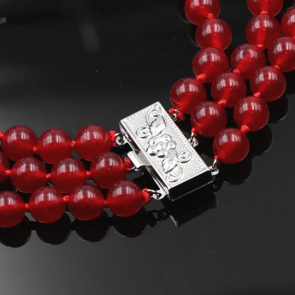 3 rows fashion natural red jades rubys chalcedony round beads 8mm bracelet lady jewelry wholesale retail 17-19 inch y39, Silver
3 rows fashion natural red jades rubys chalcedony round beads 8mm bracelet lady jewelry wholesale retail 17-19 inch y39, Silver