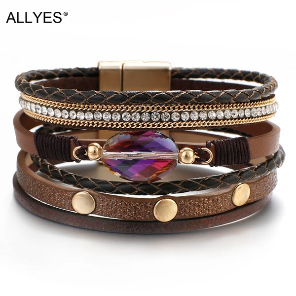allyes crystal charm multilayer leather bracelet for women boho braided wrap bracelets rhinestone rivet statement female jewelry, Golden;silver
allyes crystal charm multilayer leather bracelet for women boho braided wrap bracelets rhinestone rivet statement female jewelry, Golden;silver