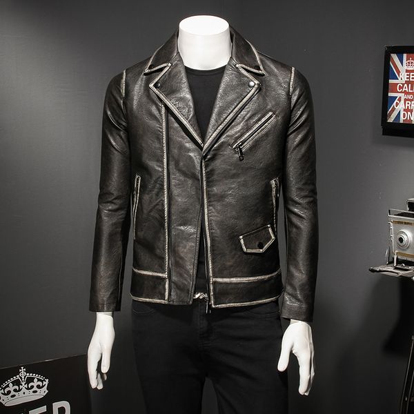 vintage motorcycle coat brown 2020 autumn men's leather jacket turn-down collar designer fashion diagonal zipper clothing 8035, Black
vintage motorcycle coat brown 2020 autumn men's leather jacket turn-down collar designer fashion diagonal zipper clothing 8035, Black