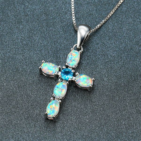 pendant necklaces boho female white fire opal necklace fashion chain for women classic vintage cross wedding, Silver
pendant necklaces boho female white fire opal necklace fashion chain for women classic vintage cross wedding, Silver