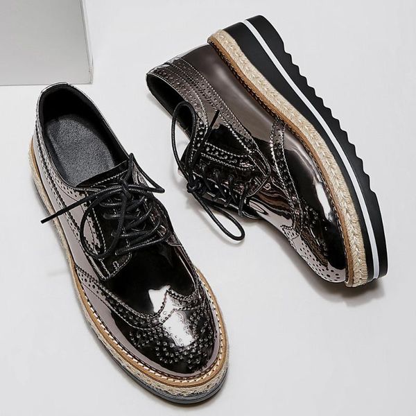 women's genuine leather platform flats oxfords carving lace-up female casual footwear round toe espadrilles shoes, Black
women's genuine leather platform flats oxfords carving lace-up female casual footwear round toe espadrilles shoes, Black
