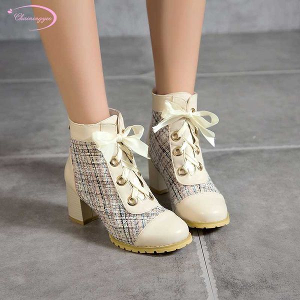 college style round toe autumn ankle boot fashion plaid lace-up zipper beige black high-heeled chunky riding boots women's shoes
college style round toe autumn ankle boot fashion plaid lace-up zipper beige black high-heeled chunky riding boots women's shoes