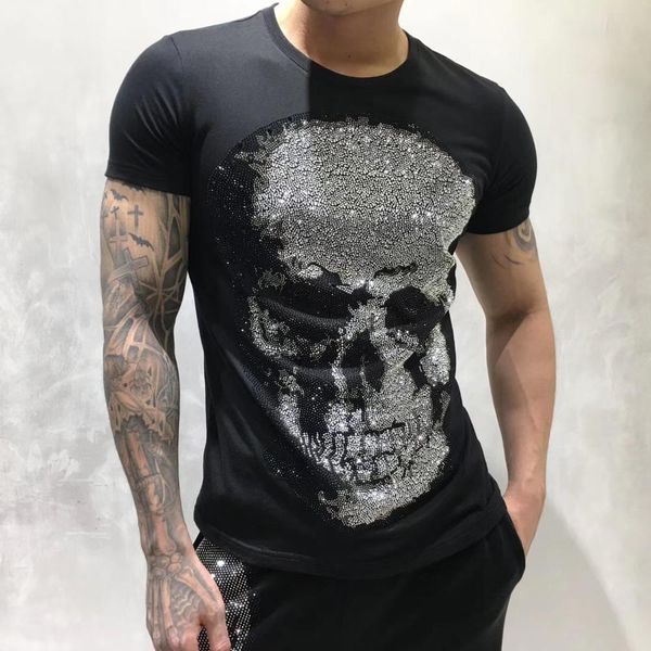 7 mens designer t shirts men short sleeve fashion rhinestone big skull man t-shirt male 100% cotton tees, White;black 
7 mens designer t shirts men short sleeve fashion rhinestone big skull man t-shirt male 100% cotton tees, White;black