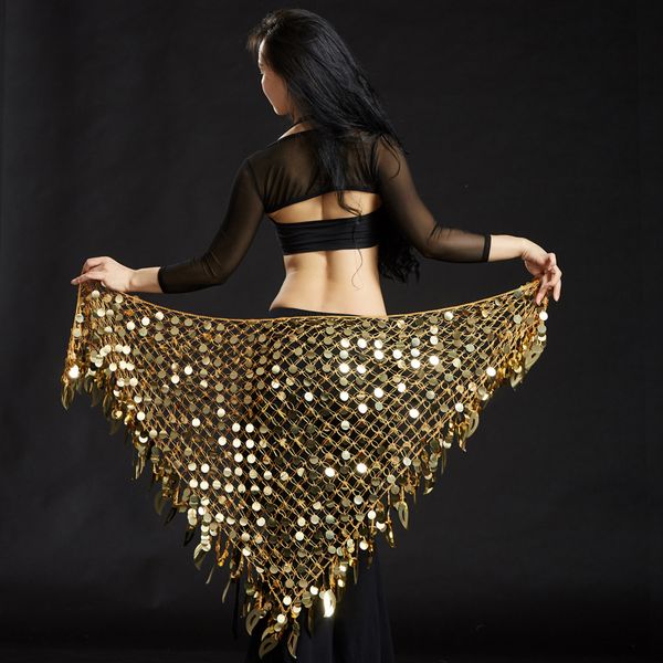 women's mermaid belly dance scarf sequins mesh triangle hip scarf skirt wrap, Blue