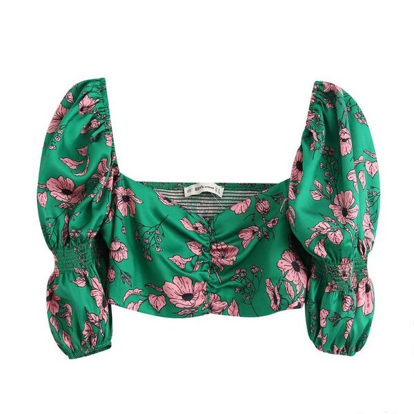 2020 spring women's new party leader long elbow short shoulder puff design floral print short navel shirt, White
2020 spring women's new party leader long elbow short shoulder puff design floral print short navel shirt, White
