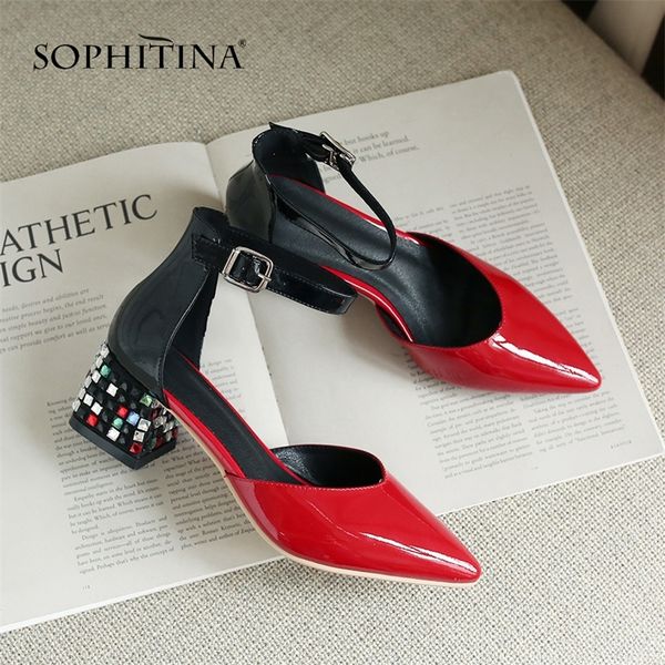 sophitina square crystal heel fashion patent leather dress sandals comfortable pointed toe shoes women mo170 y200620, Black
sophitina square crystal heel fashion patent leather dress sandals comfortable pointed toe shoes women mo170 y200620, Black
