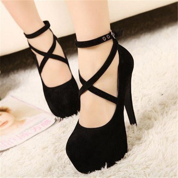 pumps 2020 spring round toe stiletto bridal shoes platform high heel women korean single shoes women large size, Black