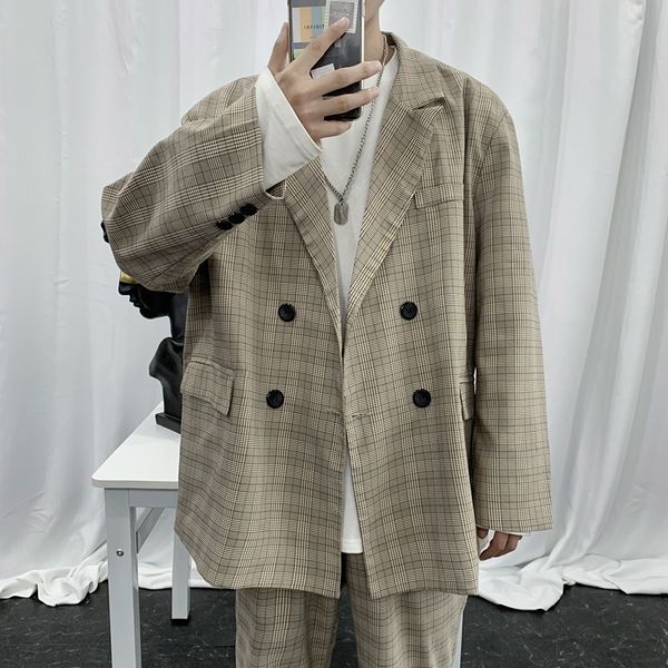 men's suits & blazers / wear 2021 spring lattice casual suit for male loose chic vintage oversize korean style coat 9y1274, White;black
men's suits & blazers / wear 2021 spring lattice casual suit for male loose chic vintage oversize korean style coat 9y1274, White;black