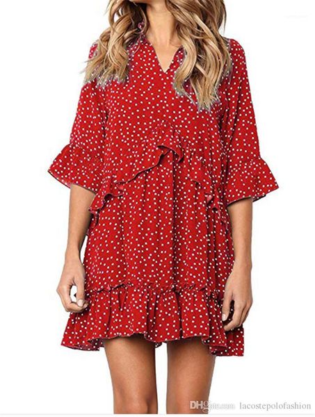 v neck womens designer dress summer casual small polka dot printed short dress tiered ruffle sexy, Black;gray
v neck womens designer dress summer casual small polka dot printed short dress tiered ruffle sexy, Black;gray