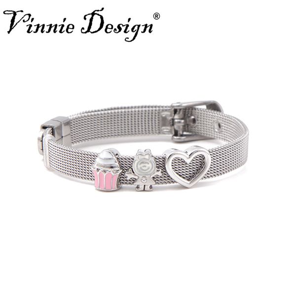 vinnie design jewelry 8mm stainless steel mesh bracelet with 3pcs slide charms, Golden;silver
vinnie design jewelry 8mm stainless steel mesh bracelet with 3pcs slide charms, Golden;silver