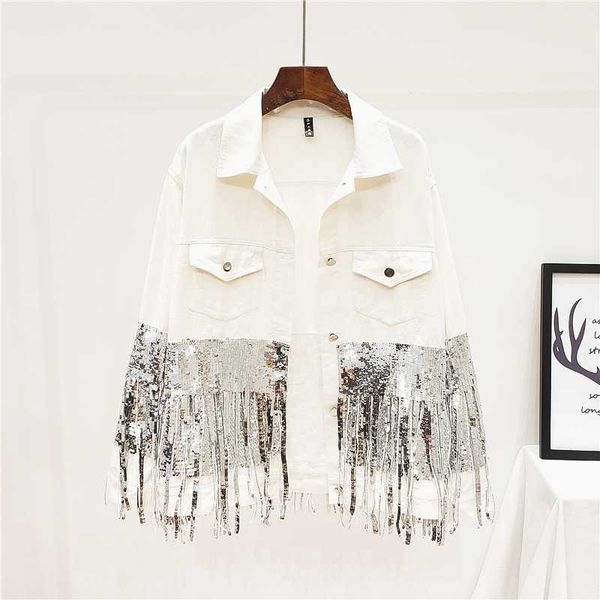 women's jackets 2021 kurtka jeansowa damska wiosenna sequins tassel white black denim jacket streetwear female long sleeve casual jeans, Black;brown
women's jackets 2021 kurtka jeansowa damska wiosenna sequins tassel white black denim jacket streetwear female long sleeve casual jeans, Black;brown