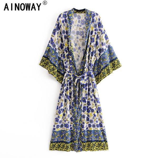 women's blouses & shirts vintage chic women multi floral print sashes bohemian kimono ladies v neck batwing sleeves boho maxi dress rob, White
women's blouses & shirts vintage chic women multi floral print sashes bohemian kimono ladies v neck batwing sleeves boho maxi dress rob, White