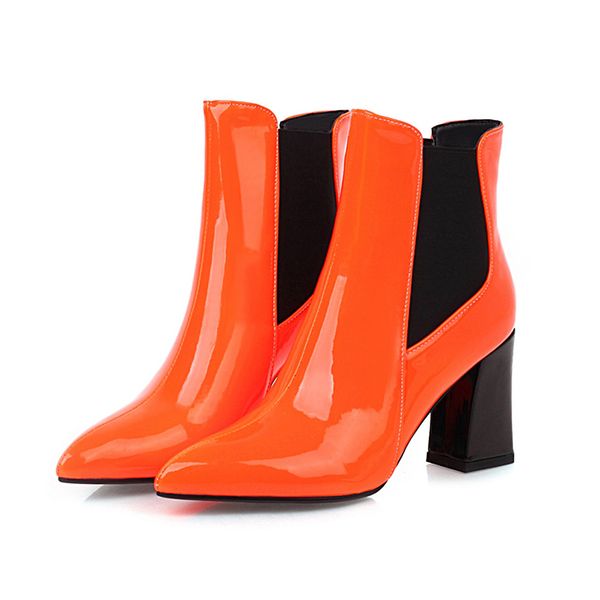 lucyever 2020 autumn winter women thick high heels boots candy color patent leather ankle boots female pointed toe slip on shoes, Black
lucyever 2020 autumn winter women thick high heels boots candy color patent leather ankle boots female pointed toe slip on shoes, Black
