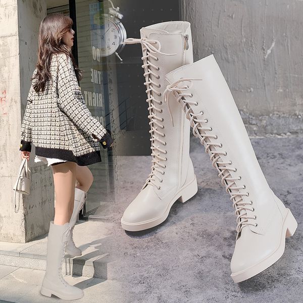 boots women's winter high 2021 british soft pu leather lace up zipper solid black white warm knee shoes women
boots women's winter high 2021 british soft pu leather lace up zipper solid black white warm knee shoes women