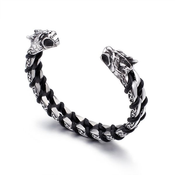 gnayy vintage 316l stainless steel biker double dragon end open rope chain bracelet men's punk jewelry 2.26'', Black
gnayy vintage 316l stainless steel biker double dragon end open rope chain bracelet men's punk jewelry 2.26'', Black