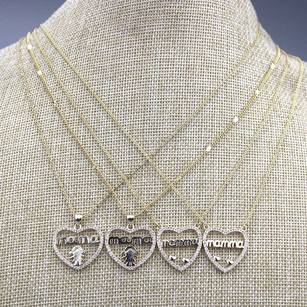 pendant necklaces 16inch 10pcs/lot fashion cz mom necklace,heart shape cubic zircon micro pave charm, necklace wholesale, Silver