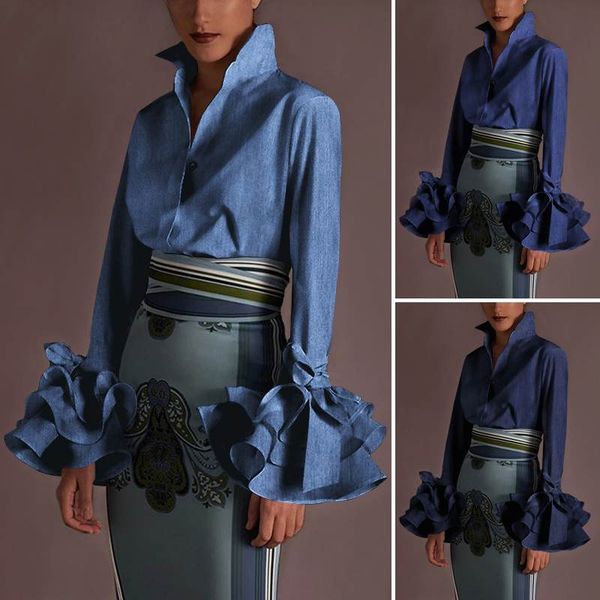 s-5xl women's blouses vintage demin shirts vonda 2020 fashion pagoda sleeve lapel casual loose solid blusas femininas, White
s-5xl women's blouses vintage demin shirts vonda 2020 fashion pagoda sleeve lapel casual loose solid blusas femininas, White