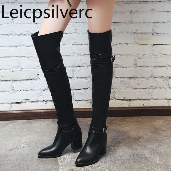women's boots new autumn and winter fashion belt buckle pointed thick heel mid heel women's over the knee boots plus size 32-48, Black
women's boots new autumn and winter fashion belt buckle pointed thick heel mid heel women's over the knee boots plus size 32-48, Black