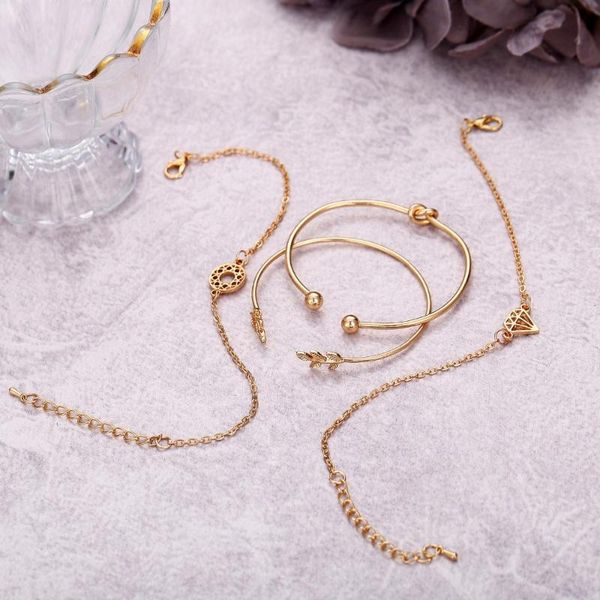 4 pcs/ set women bracelets bohemian leaves knot round chain opening gold bracelet set women fashion apparel jewelry, Black
4 pcs/ set women bracelets bohemian leaves knot round chain opening gold bracelet set women fashion apparel jewelry, Black