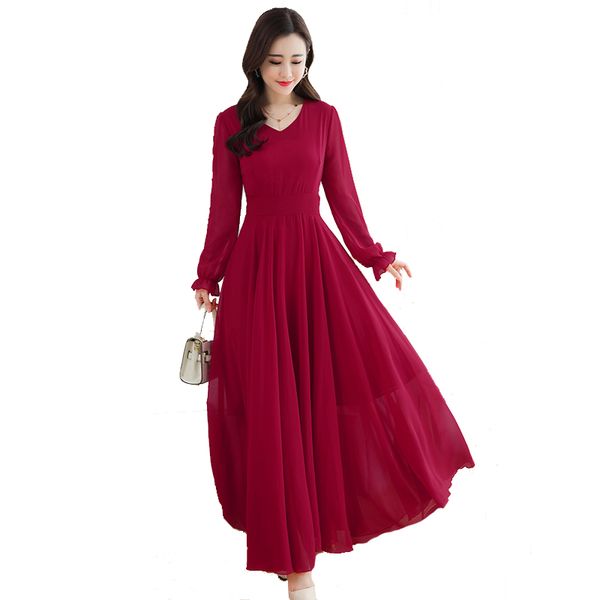 2020 new autumn long-sleeved chiffon dress solid color women dresses bohemian slim elegant long dress, Black;gray
2020 new autumn long-sleeved chiffon dress solid color women dresses bohemian slim elegant long dress, Black;gray